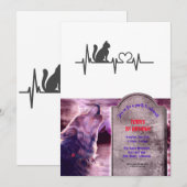 Love cat cardiogram – 背景色を選択 招待状 (正面/裏面)