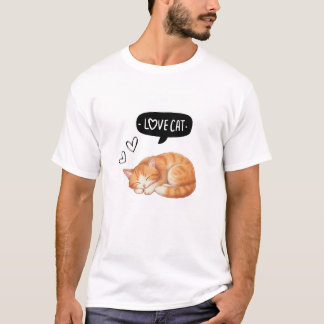 Love Cat Cute Sleeping Kitten Illustration Tシャツ
