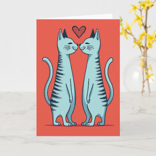 Love Cats Kissing Heart Card カード (黄色い花)
