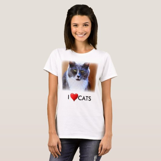 Love Cats Women's BasicホワイトTシャツ Tシャツ (正面フル)