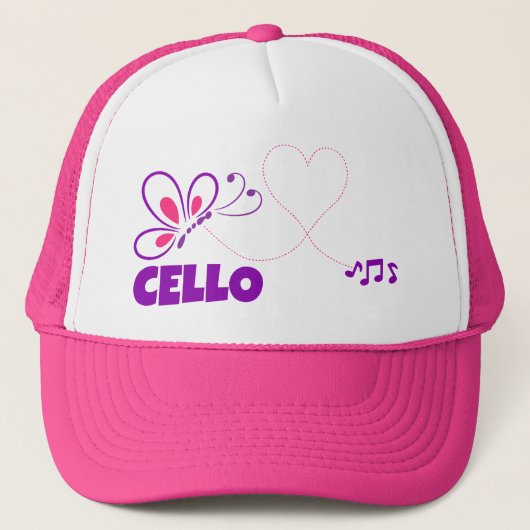 Love Cello Pink Purple Butterfly Heart キャップ (正面)