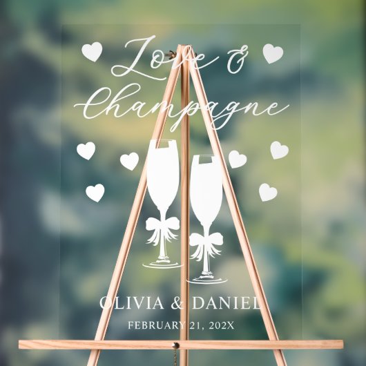 Love & Champagne Personalized Wedding アクリルサイン (ニュートラル)
