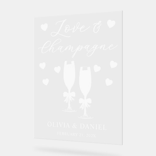 Love & Champagne Personalized Wedding アクリルサイン (傾斜)