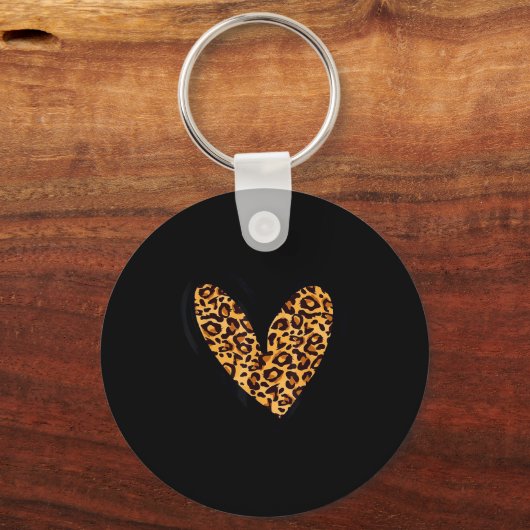 Love Cheetah Leopard Print Heart Valentines Day Gi キーホルダー (正面)