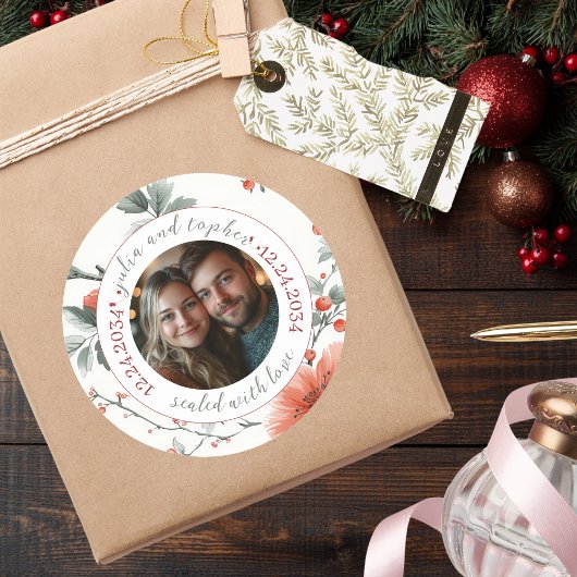 Love Christmasの写真で封結婚止 ラウンドシール