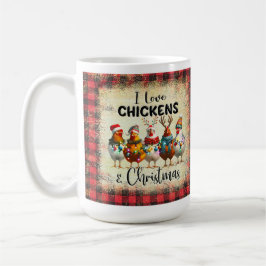 Love Christmas Chickens Buffalo Plaid Mug コーヒーマグカップ