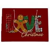 Love Christmas Gingerbread Family Xmas Holiday ラージペーパーバッグ (正面)