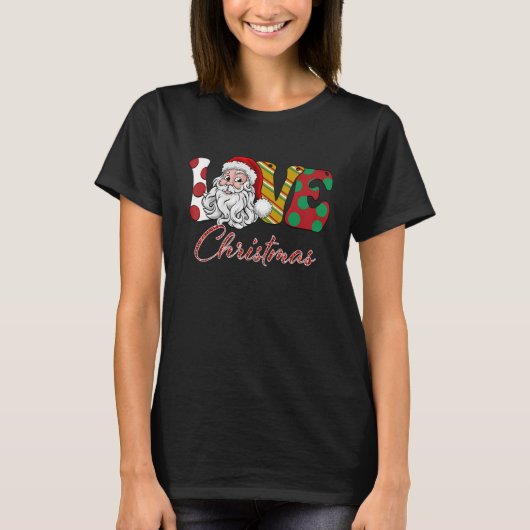 Love Christmas Merry Christmas  Santa Claus Deer W Tシャツ (正面)