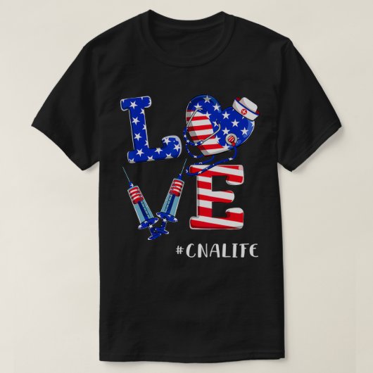 Love CNAライフナース7月の4thアメリカ国旗Patr Tシャツ (デザイン正面)