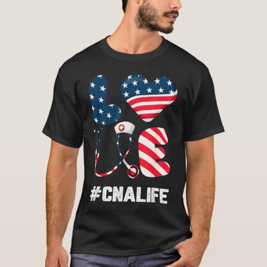 Love CNA Life Nurse 4th Of July American Flag Nurs Tシャツ (正面)