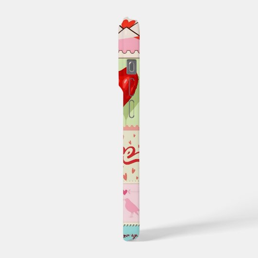 Love Collage Phone Case | Romantic Pink Aesthetic iPhoneケース (左側面)