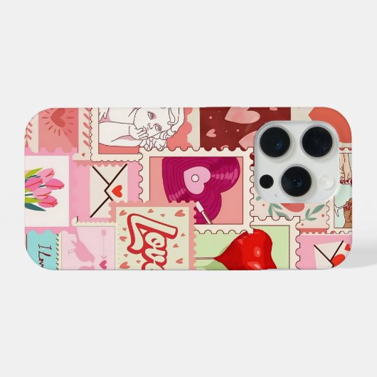 Love Collage Phone Case | Romantic Pink Aesthetic iPhoneケース (裏面横)