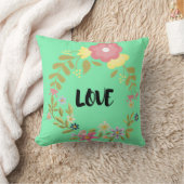 "LOVE" Colorful Watercolor Floral Wreath Throw クッション (ブランケット)