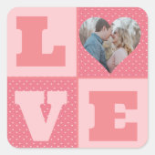 Love Couple Photo Pink Hearts Pattern Valentines  スクエアシール (正面)