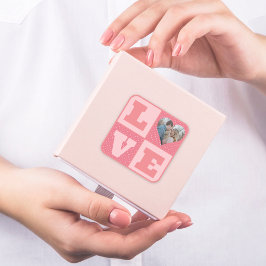 Love Couple Photo Pink Hearts Pattern Valentines  スクエアシール