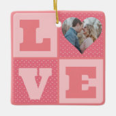 Love Couple Photo Pink Hearts Pattern Valentines セラミックオーナメント (正面)