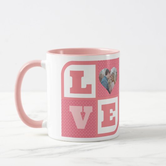 Love Couple Photo Pink Hearts Pattern Valentines マグカップ (左)