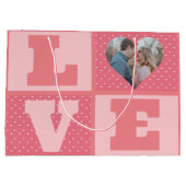 Love Couple Photo Pink Hearts Pattern Valentines ラージペーパーバッグ (裏面)