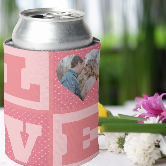 Love Couple Photo Pink Hearts Pattern Valentines   缶クーラー
