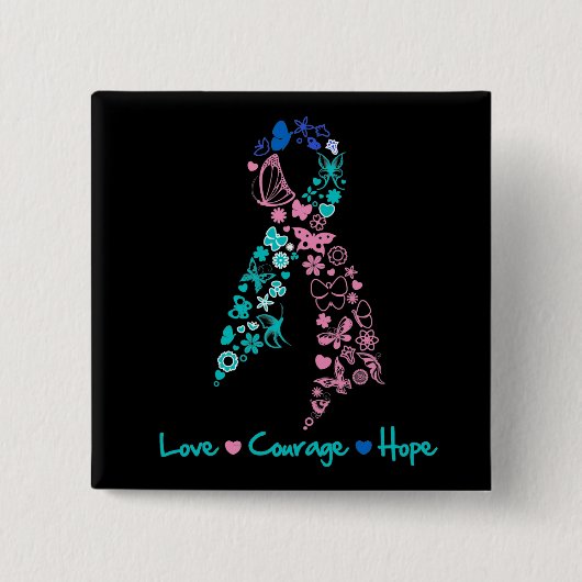 Love Course Hope Butterfly – 甲状腺がん 缶バッジ (正面)