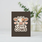Love Cows Vegan Design - Cute Cow Illustration ポストカード (スタンド正面)