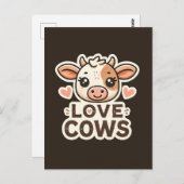 Love Cows Vegan Design - Cute Cow Illustration ポストカード (正面/裏面)