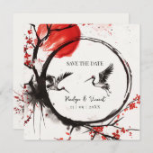 Love Cranes and Cherry Blossom Save the Date セーブザデート (正面/裏面)