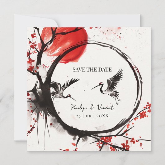 Love Cranes and Cherry Blossom Save the Date セーブザデート (正面)