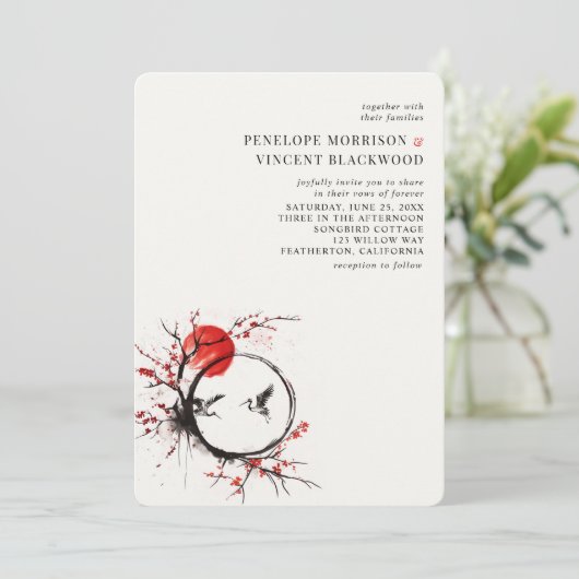 Love Cranes and Cherry Blossom Wedding Invitation 招待状 (スタンド正面)