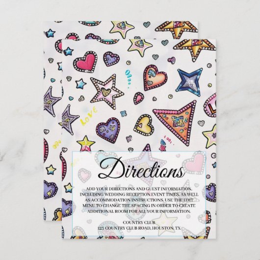 Love & Crystal Wedding Directions Insert Card 招待状 (正面/裏面)