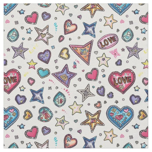 Love & Crystals | Crystal Hearts シームレス パターン ファブリック (クローズアップ)