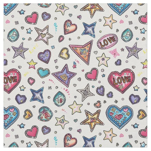 Love & Crystals | Crystal Hearts Seamless Pattern  ファブリック (クローズアップ)