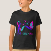 Love Cure Hope Cervical Cancer Warrior Butterfly R Tシャツ (正面)