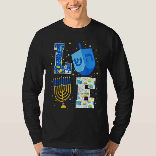 LOVE Cute Hanukkah 2022 Decorations Dreidel Menora Tシャツ (正面)