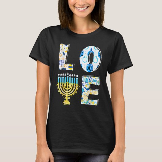 Love Cute Hanukkah Chanukah Menorah Pajama Matchin Tシャツ (正面)