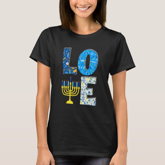 Love Cute Hanukkah Decoration Menorah Pajama Match Tシャツ (正面)