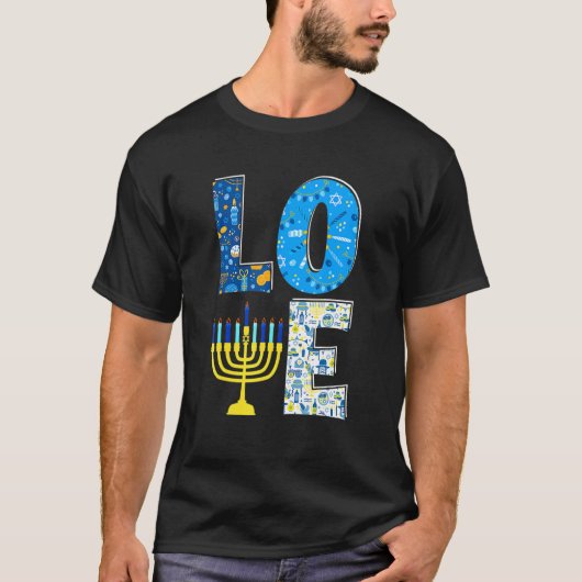 Love Cute Hanukkah Decoration Menorah Pajama Match Tシャツ (正面)