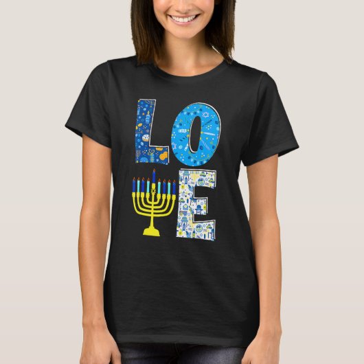 Love Cute Hanukkah Decoration Menorah Pajama Match Tシャツ (正面)