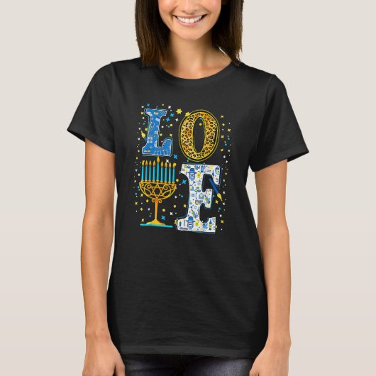 Love Cute Hanukkah Leopard Menorah Pajama Matching Tシャツ (正面)
