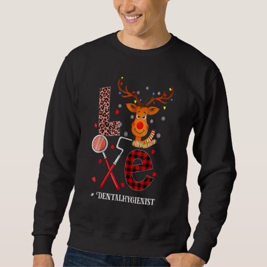 Love Dental Christmas Reindeer Dentist Dental Squa スウェットシャツ (正面)