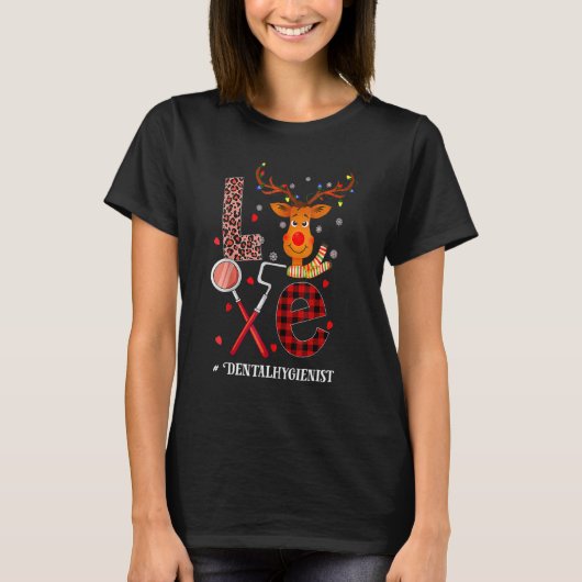 Love Dental Christmas Reindeer Dentist Dental Squa Tシャツ (正面)