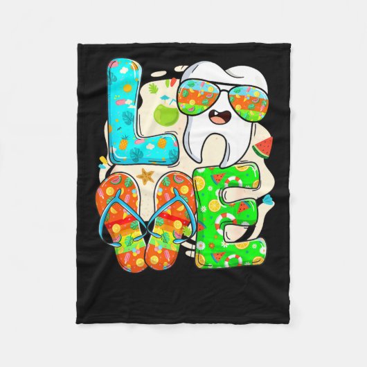 Love Dental Life Cute Tooth Flip Flops Summer Dent フリースブランケット (正面)