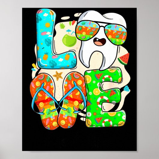 Love Dental Life Cute Tooth Flip Flops Summer Dent ポスター (正面)