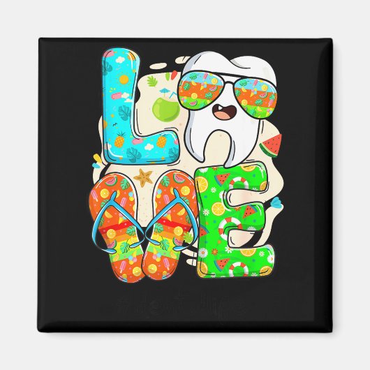 Love Dental Life Cute Tooth Flip Flops Summer Dent マグネット (正面)