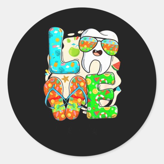 Love Dental Life Cute Tooth Flip Flops Summer Dent ラウンドシール (正面)