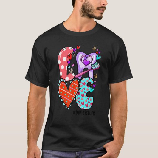 LOVE Dentist Life Leopard Heart Valentine's Day Gi Tシャツ (正面)