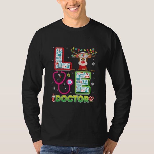 Love Doctor Reindeer Stethoscope Sweater Ugly Tシャツ (正面)