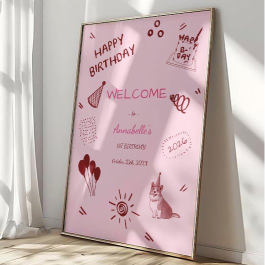 Love Dog 1st Birthday – Cute Puppy, Balloons ポスター