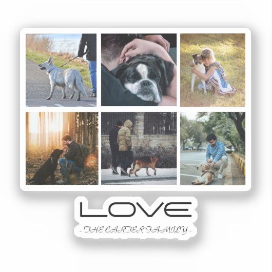 Love Dog Family Portrait Collage Design シール (正面)