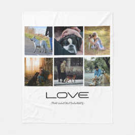 Love Dog Family Portrait Collage Design フリースブランケット
